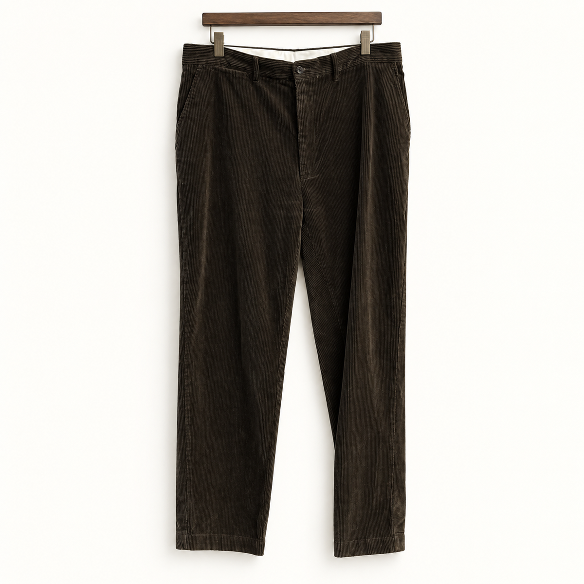 Polo Ralph Lauren dark brown corduroy pants on off white background