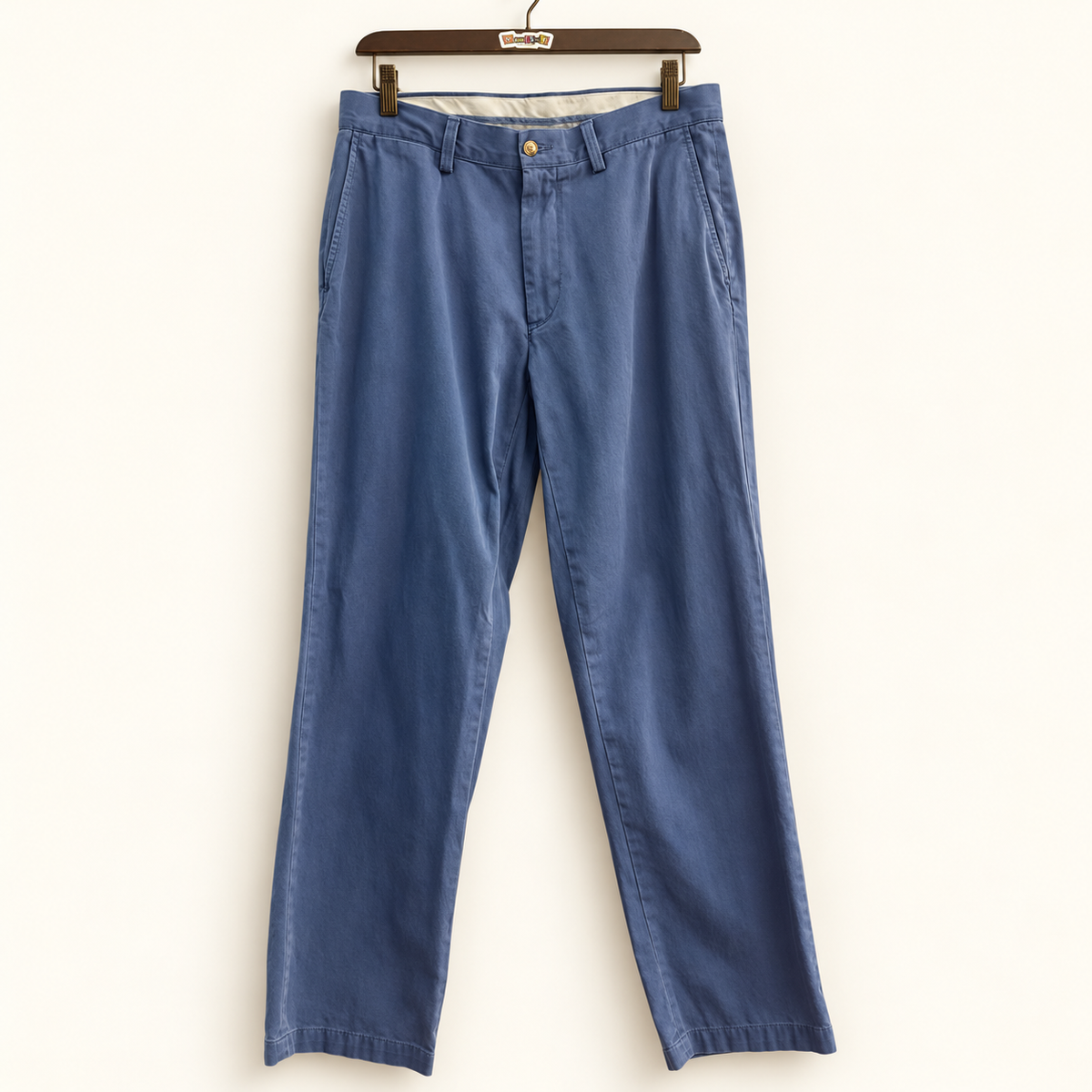 ralph lauren blue chino on off-white background