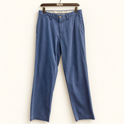 ralph lauren blue chino on off-white background
