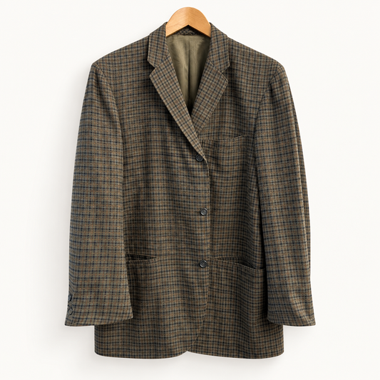 Vintage brown check sport coat on off white background
