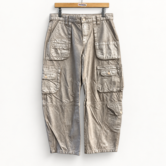We the Free metallic cargo pants on off white background